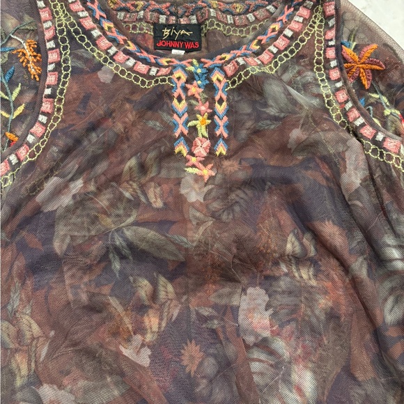 Johnny Was BIYA Embroidered Mesh Dress Boho Floral RARE like new - Picture 5 of 16